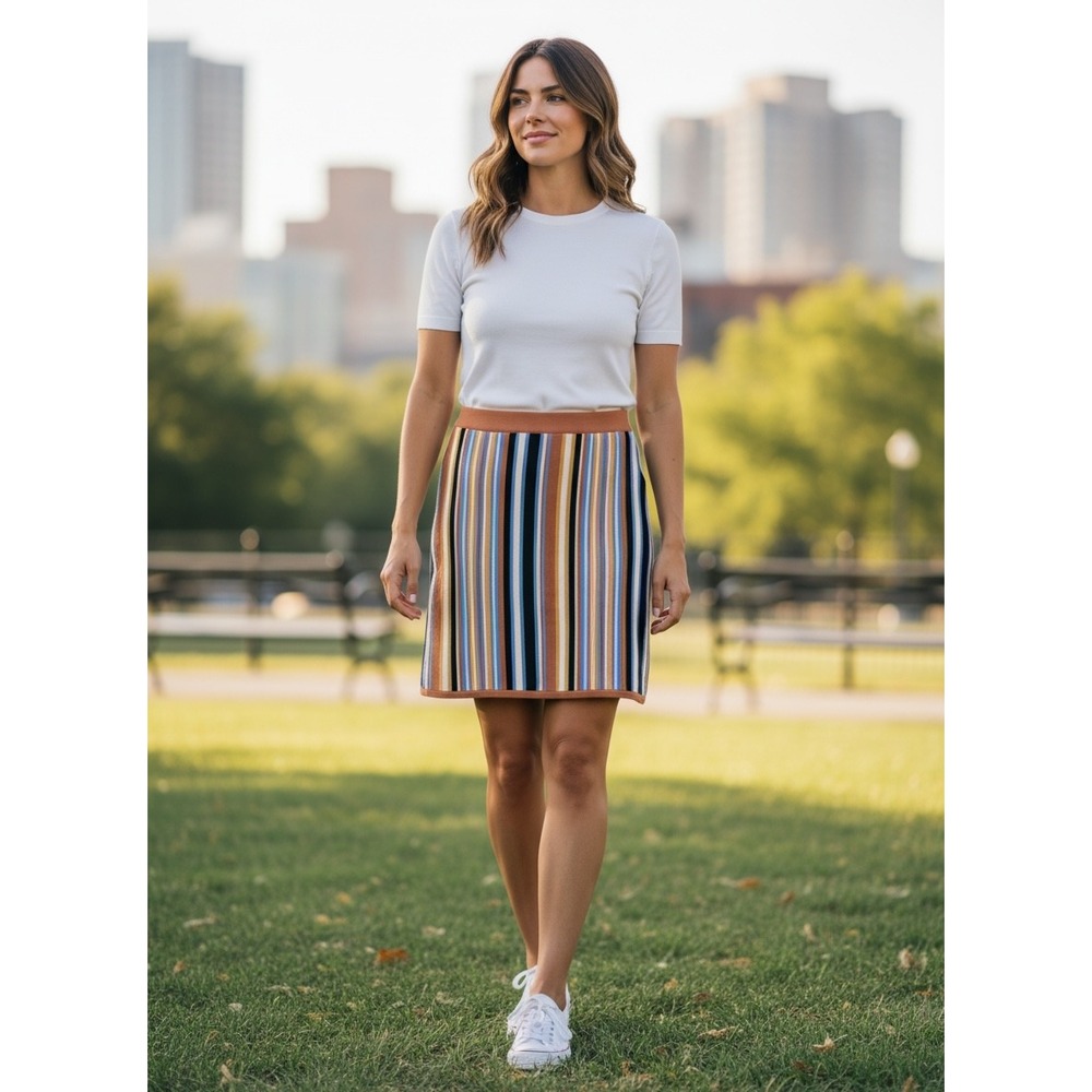 Aritzia Sunday best   Vertical Stripe Knit Mini Skirt Orange Blue Xs